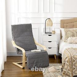 Siège de salon inclinable en lin gris avec accoudoirs en bois et coussin amovible