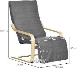 Siège de salon inclinable en lin gris avec accoudoirs en bois, fauteuil avec coussin amovible