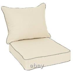 Sunbrella Beige Avec Grey Indoor Outdoor Deep Seat Pillow Cushion Set