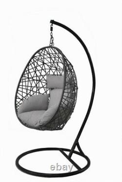 Suspension Egg Chaise Swing Hamac Coussin Rattan Wicker Intérieur Extérieur Lounge Gris