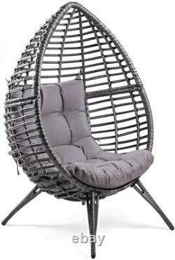 Teardrop Garden Lounge Egg Chaise Wicker Lounge Chaise Avec Coussin, Gris