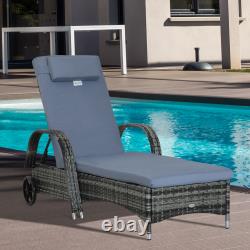 Transat de jardin réglable en rotin avec coussin pour piscine extérieure