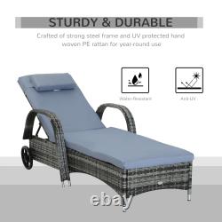 Transat de jardin réglable en rotin avec coussin pour piscine extérieure